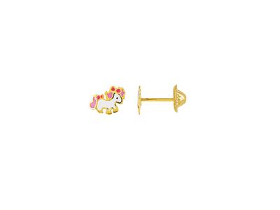 Pendientes Pony Esmalte Blanco Y Rosa 4 Mm, Oro Amarillo 18k