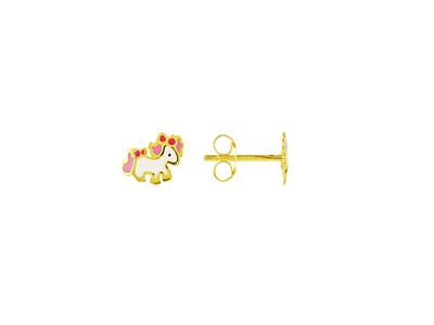 Pendientes Pony Esmalte Blanco Y Rosa, 4 Mm, Oro Amarillo 18k - Imagen Estandar - 1