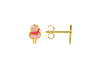 Pendientes Esmalte Rosa Y Blanco, 7 Mm, Oro Amarillo 18k