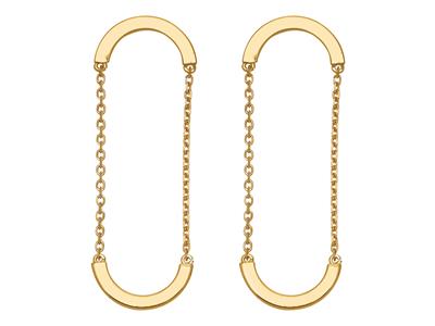 Pendientes Colgantes De Semicrculocon Cadena De 33mm, Oro Amarillo De 18 K
