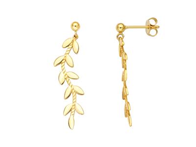 Pendientes Hoja 35 Mm, Oro Amarillo 18k