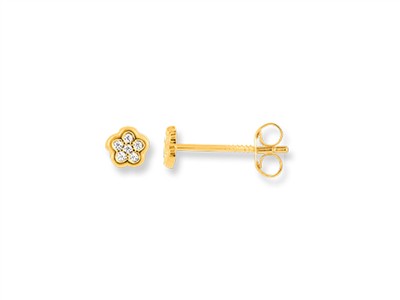 Pendientes Flor 4,50 Mm, Circonitasamarillas, Con Presiones, Oro Amar Illo 18 K - Imagen Estandar - 1