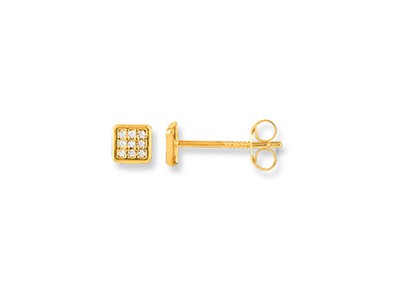 Pendientes Cuadrados 4,50 Mm, Circonitas Amarillas, Con Presiones, Oroamarillo 18 K - Imagen Estandar - 1