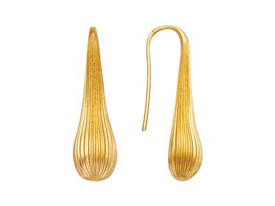 Pendientes De Gota, Estriados 30 Mm, Oro Amarillo 18k