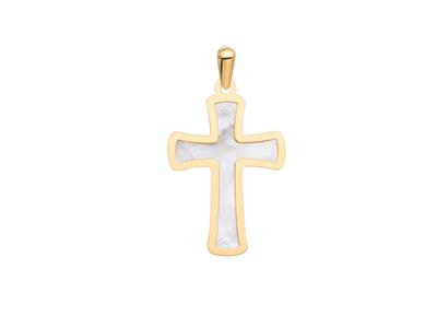 Colgante Cruz Y Nacar, Oro Amarillo 18k