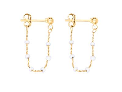 Pendientes Bolas Blancas En Cadena Forrada De 20 Mm, Oro Amarillo De 18 Quilates