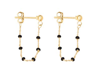 Pendientes Con Bolas Negras En Cadena Forrada De 20 Mm, Oro Amarillo De 18 Quilates