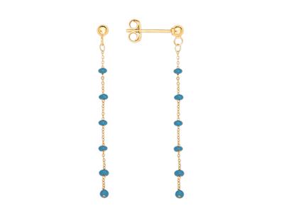 Pendientes Bolas Azules En Cadena 40 Mm, Oro Amarillo 18k
