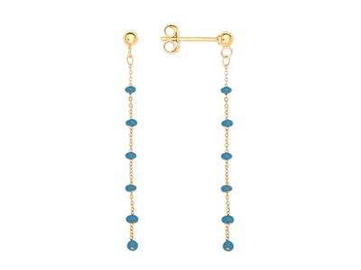 Pendientes Bolas Azules En Cadena 40 Mm, Oro Amarillo 18k