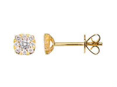 Aretes Con Engaste Ilusin De 5mm,diamantes De 0,26 Ct, Oro Amarillo De 18 K