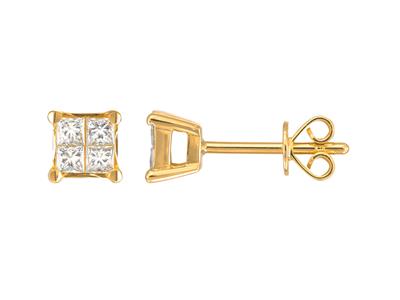 Pendientes Cuadrados, Diamantes Princesa De 0,33 Ct, Altura 5mm, Oro Amarillo De 18 Quilates