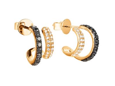 Bo Creoles Double Rang Diamants Blancs 0,11ct Et Diamants Noirs 0,28ct Or Jaune 18k Poussettes - Imagen Estandar - 1