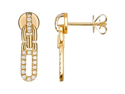 Aretes Deslizables 18 X 4mm, Diamantes 0,27 Ct, Altura 28mm, Oro Amarillo De 18 K