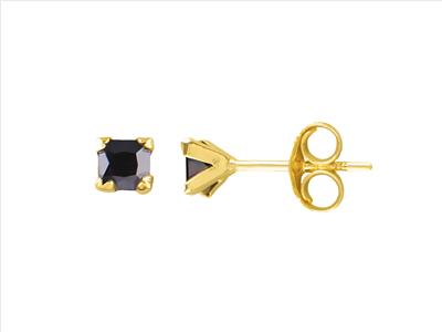 Pendientes Óxido De Circonio Negro Cuadrado 3 Mm, 4 Garras, Oro Amarillo 18k - Imagen Estandar - 1