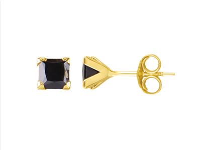 Pendientes Óxido De Circonio Negro Cuadrado 4 Mm, 4 Garras, Oro Amarillo 18k - Imagen Estandar - 1