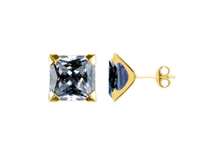 Pendientes xido De Circonio Cuadrado 10 Mm, 4 Garras, Oro Amarillo 18 Kt