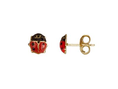 Pendientes De Mariquita De Resina Roja, Oro Amarillo De 18 Kt - Imagen Estandar - 1