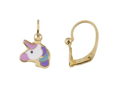 Pendientes Rotos Unicornio De Resina Rosa, Azul Y Violeta, Oro Amarillo De 18 Kt - Imagen Estandar - 1