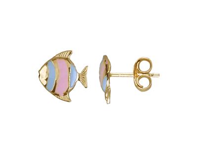 Pendientes Pez, Resina Rosa Y Azul,oro Amarillo De 18 Kt - Imagen Estandar - 1