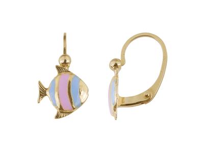 Pendientes Rotos Pez, Resina Rosa Yazul, Oro Amarillo De 18 Kt - Imagen Estandar - 1