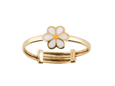 Bge Reglable Motif Paqurette Email Blanc Et Jaune Or Jaune 18k