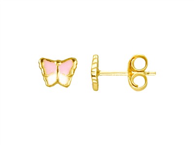 Pendientes Papillon, Resina Rosa Y Blanca, Oro Amarillo De 18 Kt - Imagen Estandar - 1