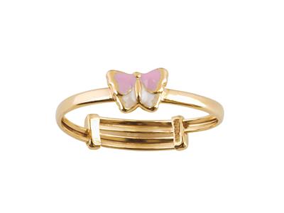 Anillo Papillon De Resina Rosa Y Blanca, Oro Amarillo De 18 Kt, Ajustable