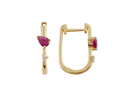 Pendientes De Aro Ovalados, Altura 15 Mm, Diamante 0,03 Ct Y Rub Talla Pera 0,38 Ct, Oro Amarillo 18 Kt