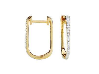 Pendientes De Aro Ovalados, Altura 15 Mm, Diamante 0,11 Ct, Oro Amarillo 18 Kt