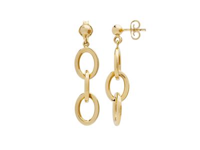 Pendientes, 3 Eslabones Ovalados Colgantes, Altura 36 Mm, Tubo Hueco, Oro Amarillo 18 Kt - Imagen Estandar - 1