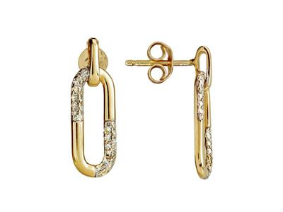 Pendientes Rectangulares, Altura 18 Mm, Diamantes 0,13 Ct, Oro Amarillo 18 Kt
