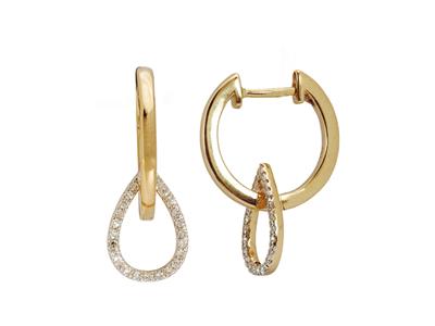 Pendientes, Diseno Calado Gouttes, Altura 21 Mm, Diamantes 0.13ct, Oro Amarillo 18 Kt