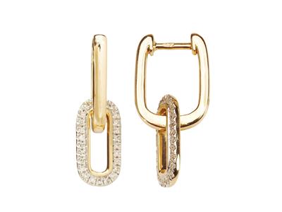 Pendientes Motivo Rectangulos, Altura 20 Mm, Diamantes 0.15ct, Oro Amarillo 18 Kt