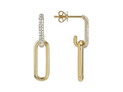 Pendientes Rectangulos Entrelazados, Altura 20 Mm, Diamantes 0,16 Ct, Oro Amarillo 18 Kt