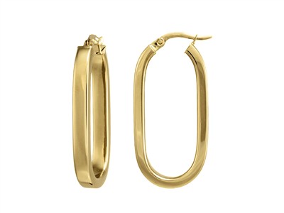 Criollo Ovalados 33 X 17 Mm, Tubo Cuadrado Hueco 4 Mm, Oro Amarillo 18kt