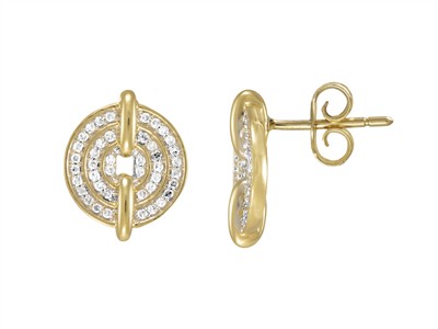Pendientes Discos 13 Mm, Diamantes 0,25 Ct, Oro Amarillo 18 Kt