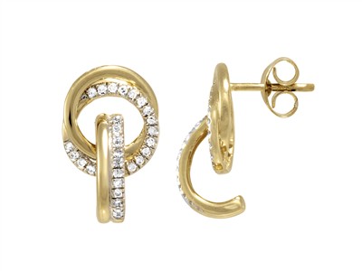 Pendientes Crculos, Altura 15 Mm, Diamantes 0,18 Ct, Oro Amarillo 18 Kt