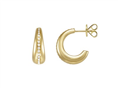 Medio Aro Hueco, Diamantes 0,28 Ct,altura 18 Mm, Oro Amarillo 18 Kt