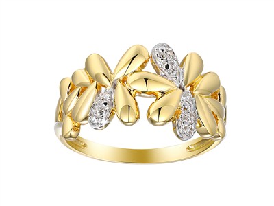 Anillo Flores 1 Mm, Diamantes 0,03 Ct, Oro Amarillo 18 Kt, Tamaño 56
