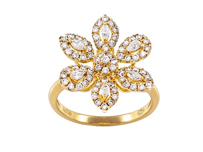 Anillo Flora 6 Ptalos 19 Mm, Diamantes 0,72 Ct, Oro Amarillo 18 Kt, Tamaño 56