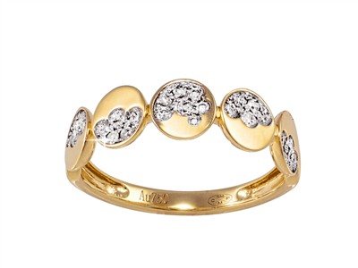 Anillo 5 Pastillas 6 Mm, Diamantes 0,30 Ct, Oro Amarillo 18 Kt, Tamaño56