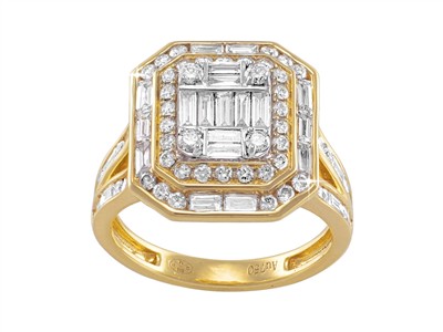 Anillo Majestic 17 X 15 Mm, Diamantes Redondos Y Baguettes 1,49 Ct, Oro Amarillo 18 Kt, Tamaño 56
