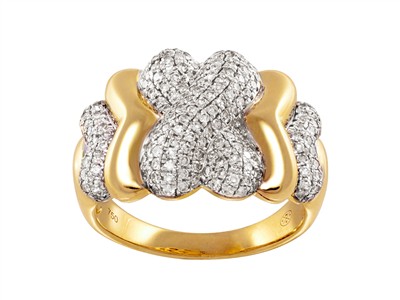 Anillo Cruzado 15 Mm, Diamantes 0,68 Ct, Oro Amarillo 18 Kt, Tamaño 58