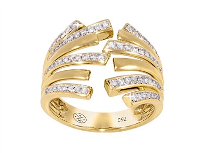 Anillo Abanico 6 Filas 19 Mm, Diamantes 0,38 Ct, Oro Amarillo 18 Kt, Tamaño 58