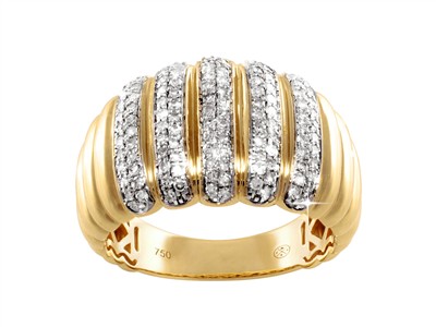 Anillo Godronado 13 Mm, Diamantes 0,43 Ct, Oro Amarillo 18 Kt, Tamaño 58