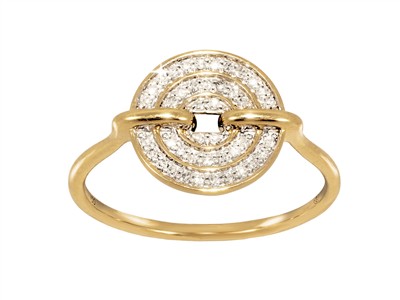 Anillo Disco 11 Mm, Diamantes 0,12 Ct, Oro Amarillo 18 Kt, Tamaño 56