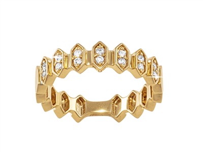 Anillo Hexágonos 5 Mm, Diamantes 0,14 Ct, Oro Amarillo 18 Kt, Tamaño 56