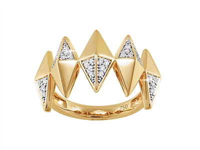 Anillo Rock 13 Mm, Diamantes 0,20 Ct, Oro Amarillo 18 Kt, Tamaño 56