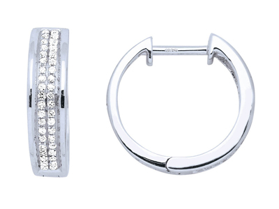 Pendientes De Aro De 2 Hileras, Diamantes De 0,20 Ct, 13mm, Oro Blanco De 18 K
