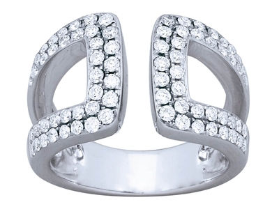 Anillo Calado Con Piedras Montadas Espalda Con Espalda, Diamantes De 0,87 Ct, Oro Blanco De 18 K, Tamaño - Imagen Estandar - 1